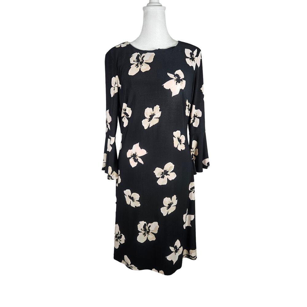 Tommy Hilfiger Women's Floral-Print Bell-Sleeve Mini Dress‎ Black White Size 4